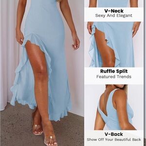 Chic Backless Light Blue Ruffle Dress